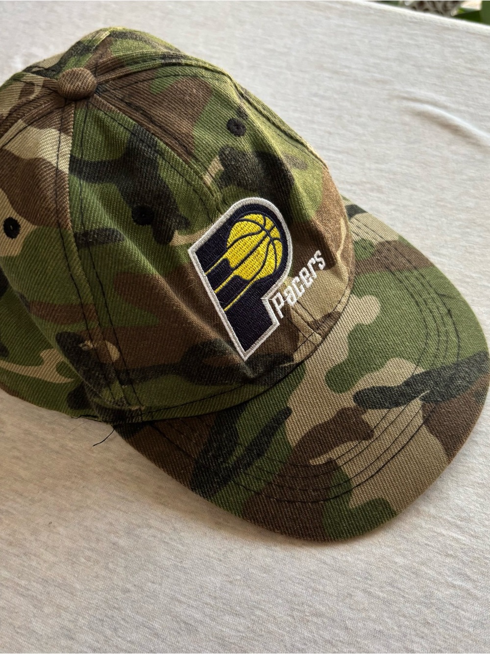 Vintage Indiana Pacers Camo Strapback Hat Lucas Oil Embroidered NBA Cap